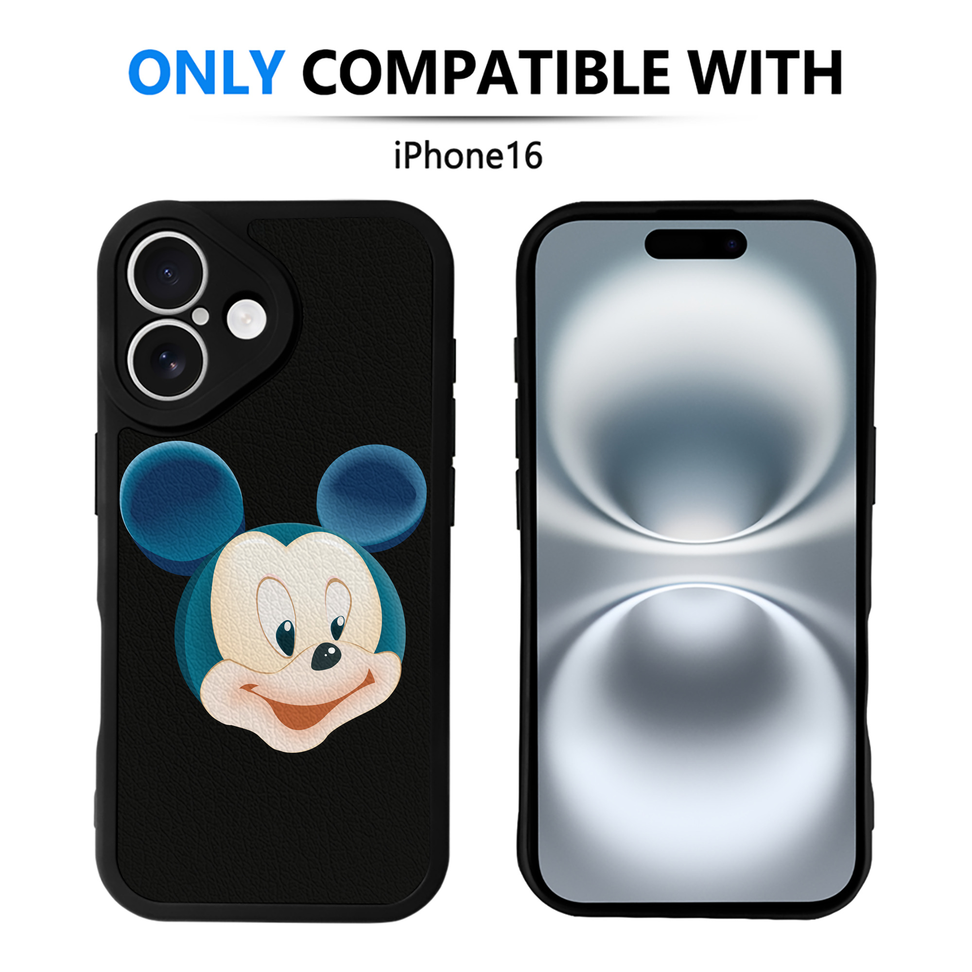 （画像用） ミッキーマウス Mickey Mouse 【iPhone 16シリーズ対応】シリコンスマホケース（レザー調） 材質：シリコン